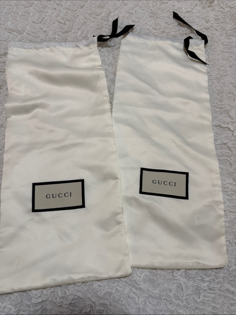 Authentic Gucci Cream and Black satin Dust Bag Pair